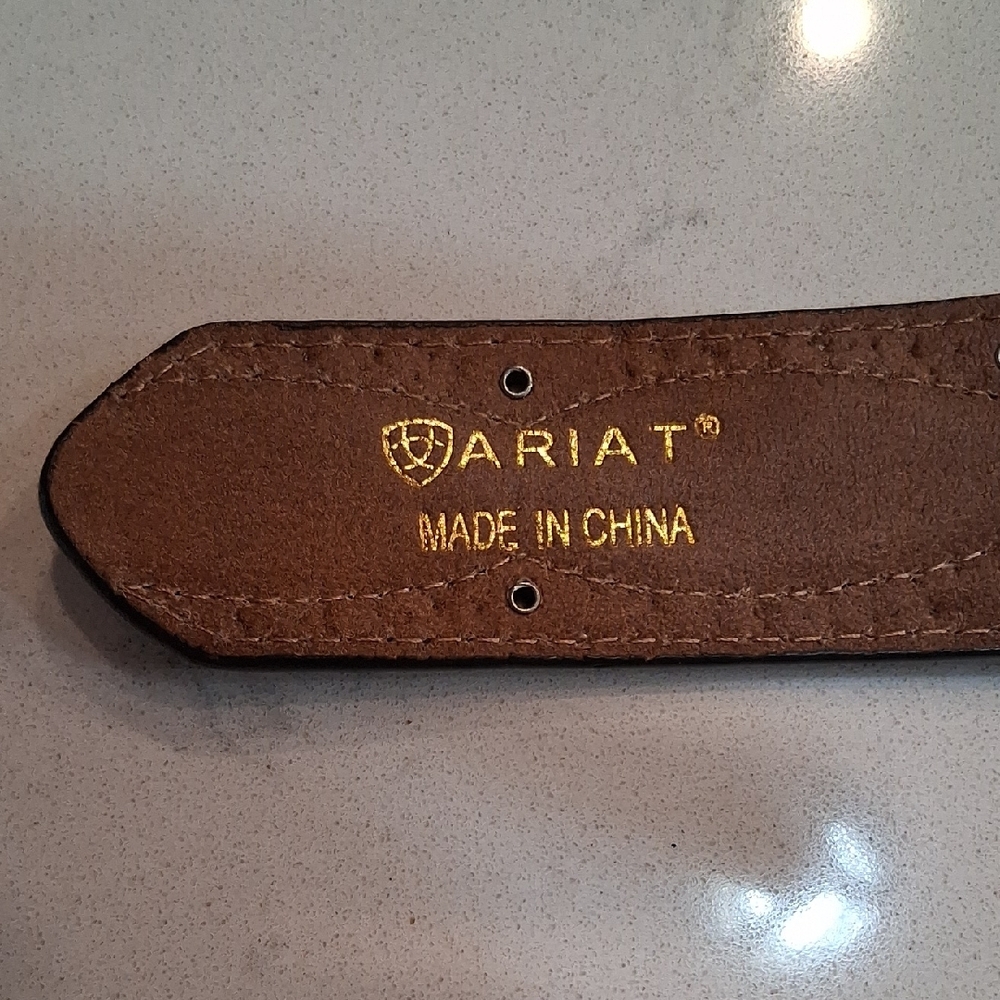 Ariat Silver and Green Western Belt with Intricate Buckle. - Picture 2 of 3